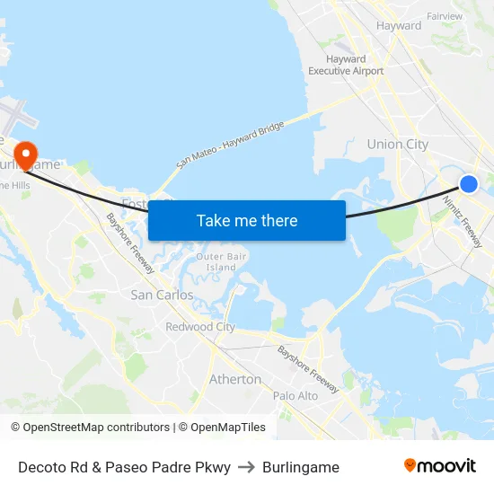 Decoto Rd & Paseo Padre Pkwy to Burlingame map