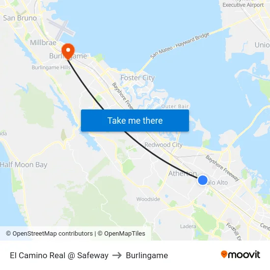 El Camino Real @ Safeway to Burlingame map