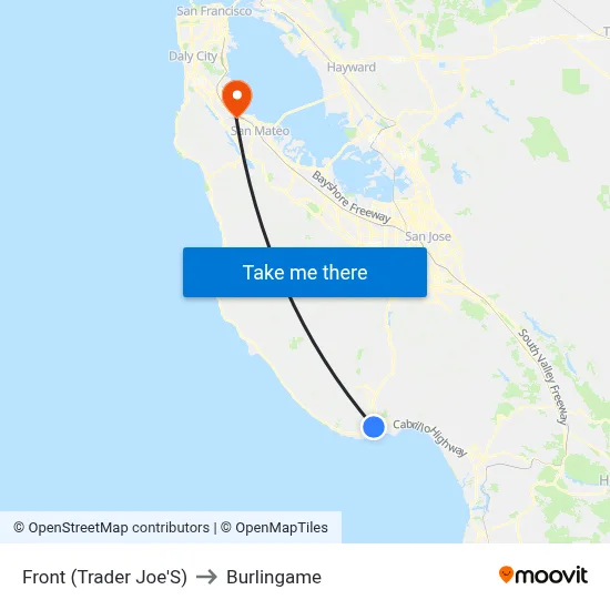 Front (Trader Joe'S) to Burlingame map