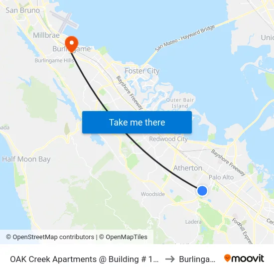 OAK Creek Apartments @ Building # 1470 to Burlingame map
