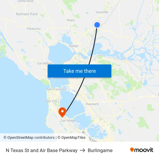 N Texas St and Air Base Parkway to Burlingame map