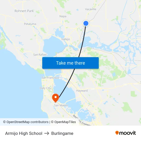 Armijo High School to Burlingame map