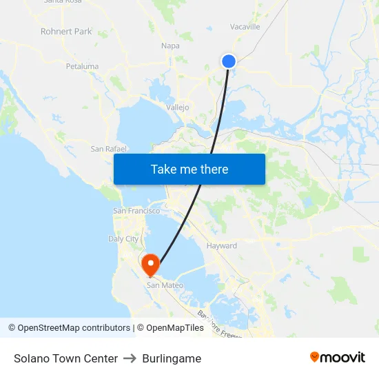 Solano Town Center to Burlingame map