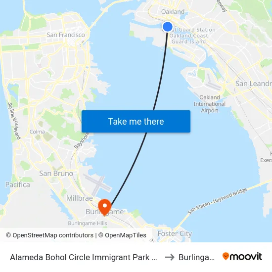 Alameda Bohol Circle Immigrant Park Dock to Burlingame map