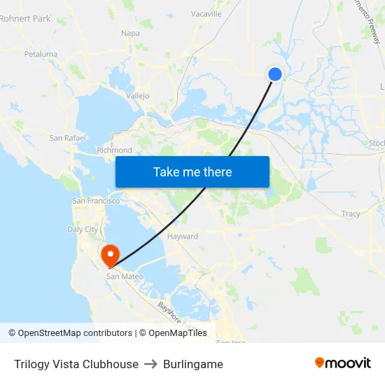 Trilogy Vista Clubhouse to Burlingame map