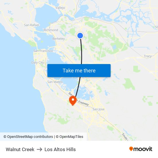 Walnut Creek to Los Altos Hills map