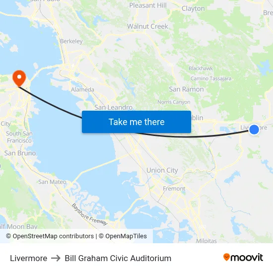 Livermore to Bill Graham Civic Auditorium map