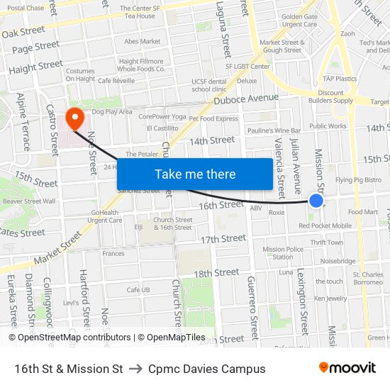 16th St & Mission St to Cpmc Davies Campus map