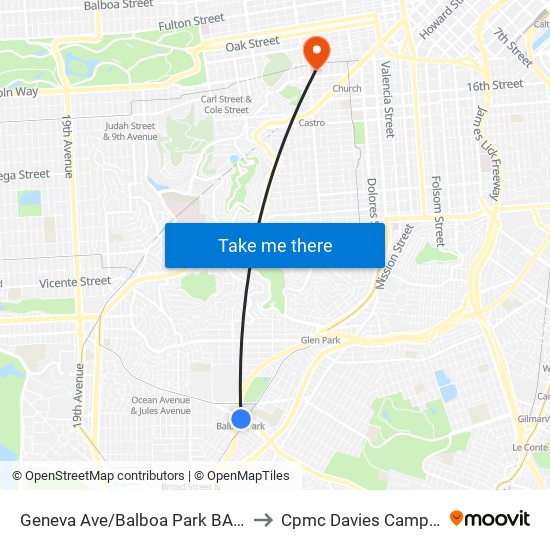 Geneva Ave/Balboa Park BART to Cpmc Davies Campus map