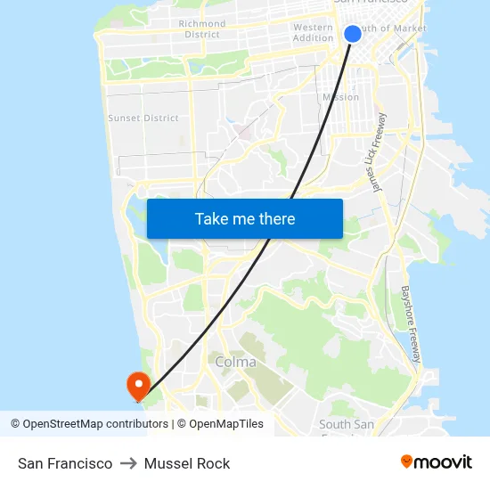 San Francisco to Mussel Rock map