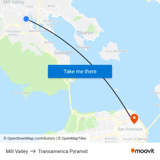 Mill Valley to Transamerica Pyramid map