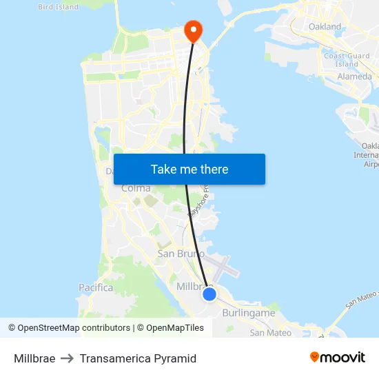 Millbrae to Transamerica Pyramid map