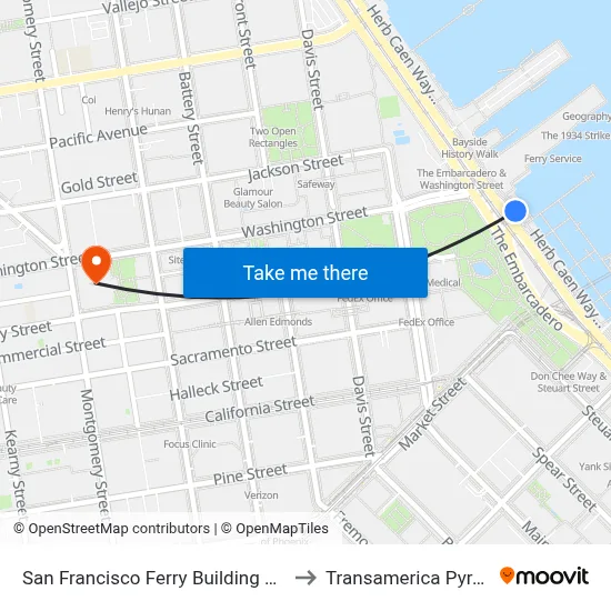 San Francisco Ferry Building Station to Transamerica Pyramid map