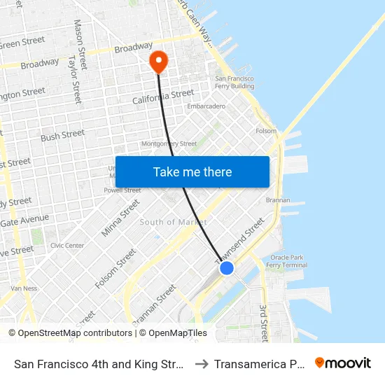San Francisco 4th and King Street Station to Transamerica Pyramid map