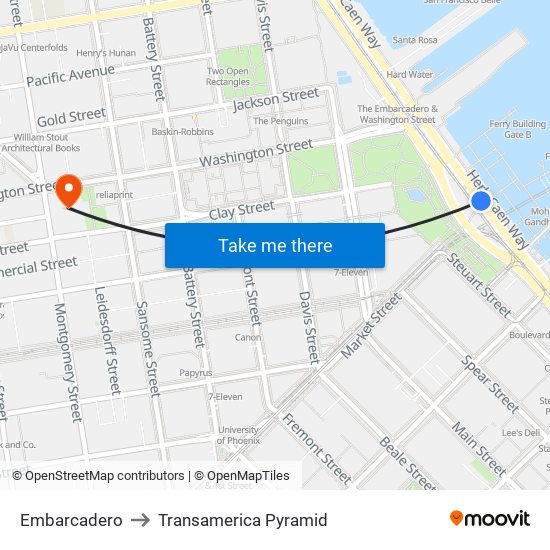 Embarcadero to Transamerica Pyramid map