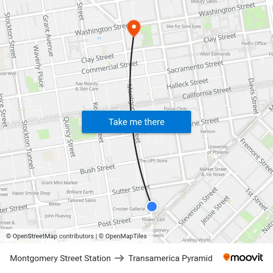 Montgomery Street Station to Transamerica Pyramid map