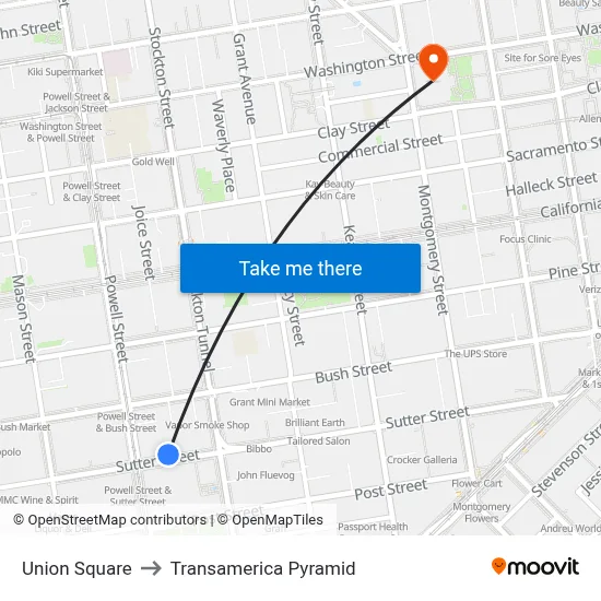 Union Square to Transamerica Pyramid map