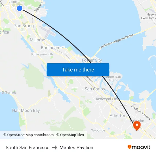 South San Francisco to Maples Pavilion map
