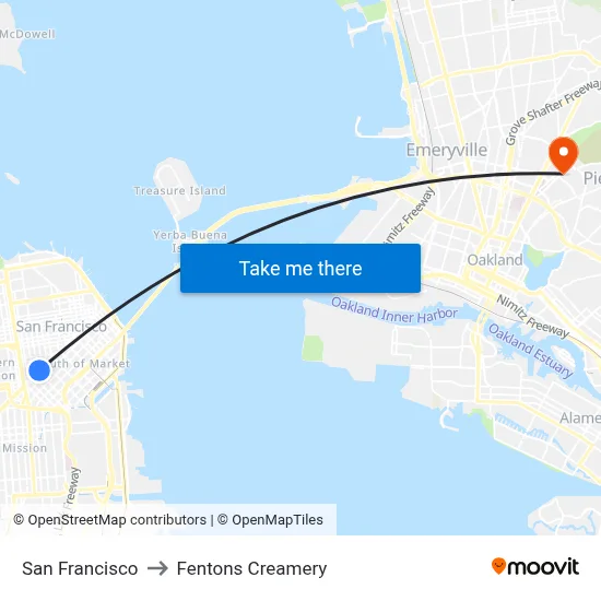 San Francisco to Fentons Creamery map