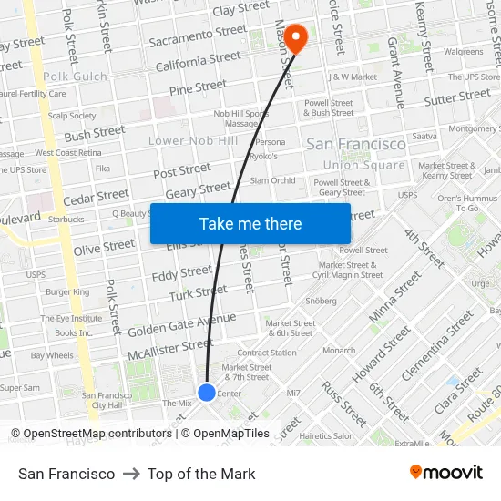 San Francisco to Top of the Mark map