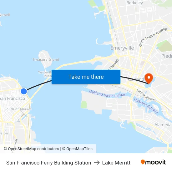 San Francisco Ferry Building Station to Lake Merritt map