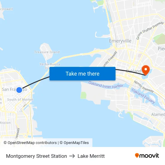 Montgomery Street Station to Lake Merritt map