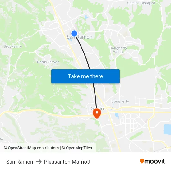 San Ramon to Pleasanton Marriott map