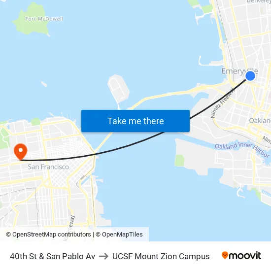 40th St & San Pablo Av to UCSF Mount Zion Campus map