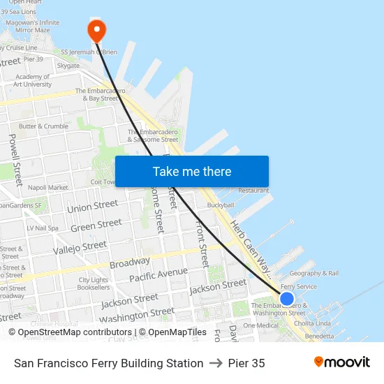 San Francisco Ferry Building Station to Pier 35 map