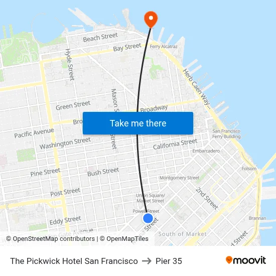 The Pickwick Hotel San Francisco to Pier 35 map