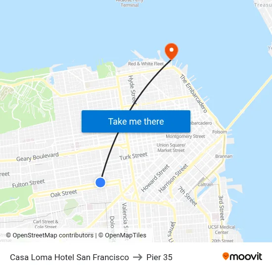Casa Loma Hotel San Francisco to Pier 35 map