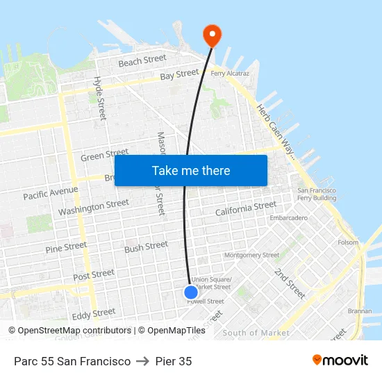 Parc 55 San Francisco to Pier 35 map