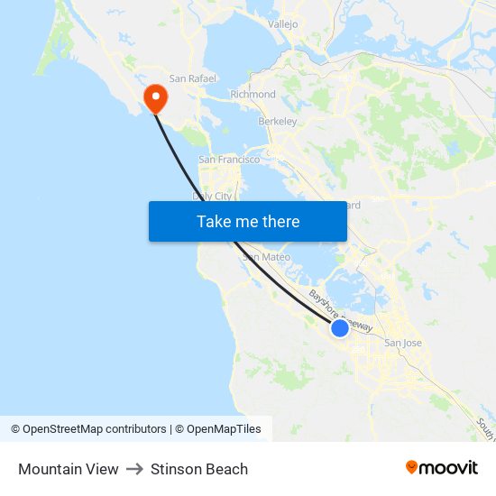 Mountain View to Stinson Beach map