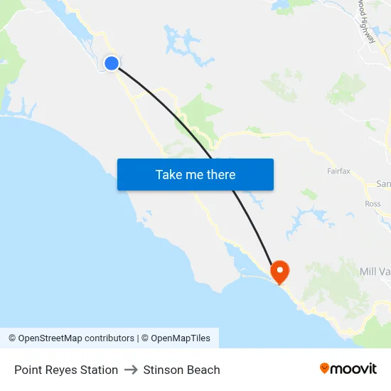 Point Reyes Station to Stinson Beach map