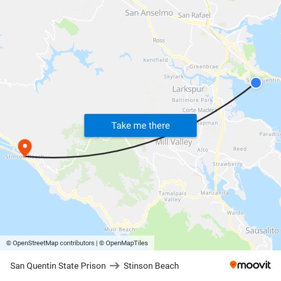 San Quentin State Prison to Stinson Beach map