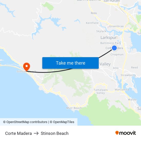 Corte Madera to Stinson Beach map