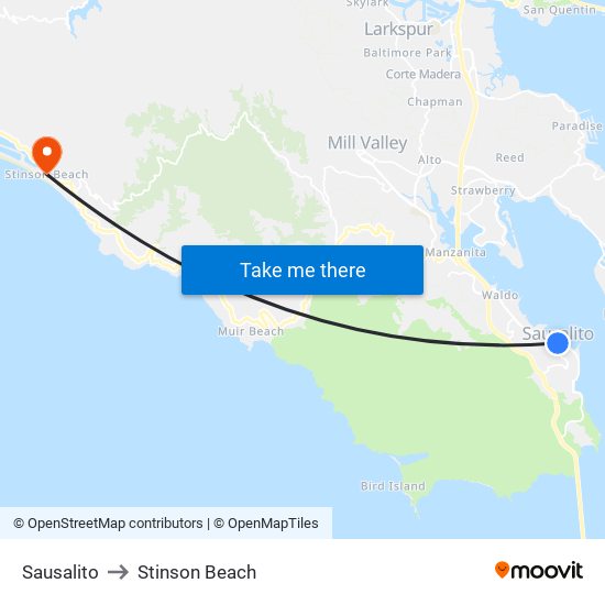 Sausalito to Stinson Beach map