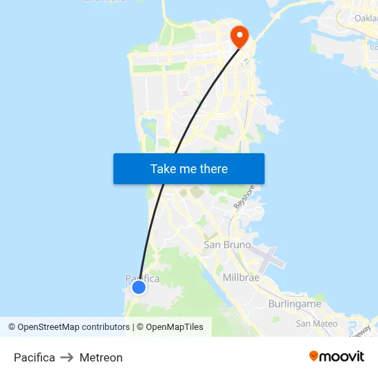 Pacifica to Metreon map