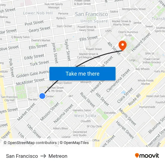 San Francisco to Metreon map