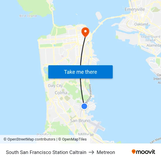 South San Francisco Station Caltrain to Metreon map