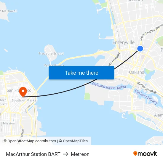 MacArthur Station BART to Metreon map