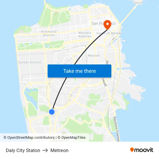 Daly City Staton to Metreon map