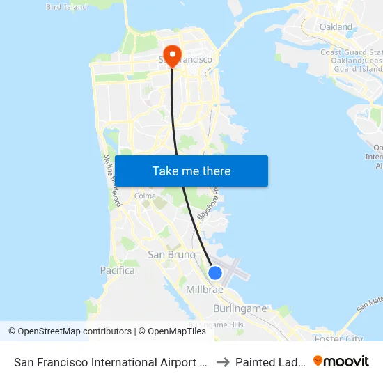 San Francisco International Airport (Sfo) to Painted Ladies map