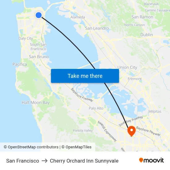 San Francisco to Cherry Orchard Inn Sunnyvale map