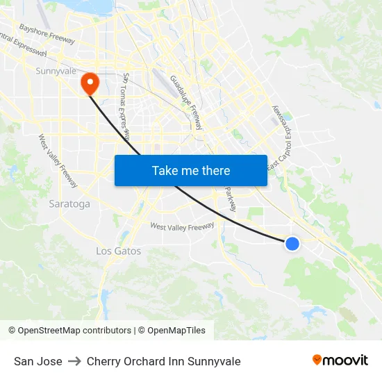 San Jose to Cherry Orchard Inn Sunnyvale map