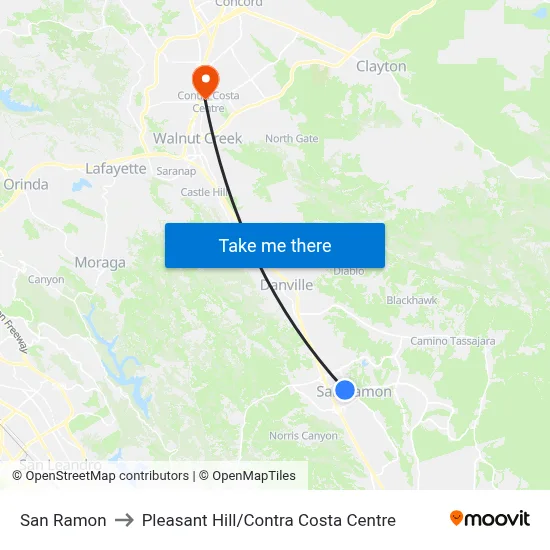 San Ramon to Pleasant Hill / Contra Costa Centre map