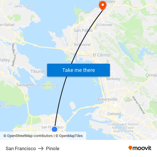 San Francisco to Pinole map