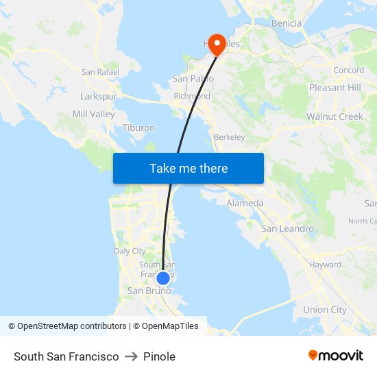 South San Francisco to Pinole map