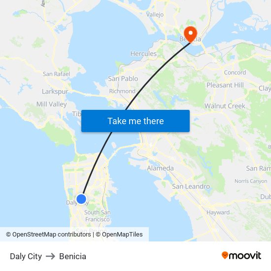 Daly City to Benicia map