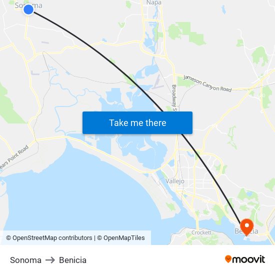 Sonoma to Benicia map